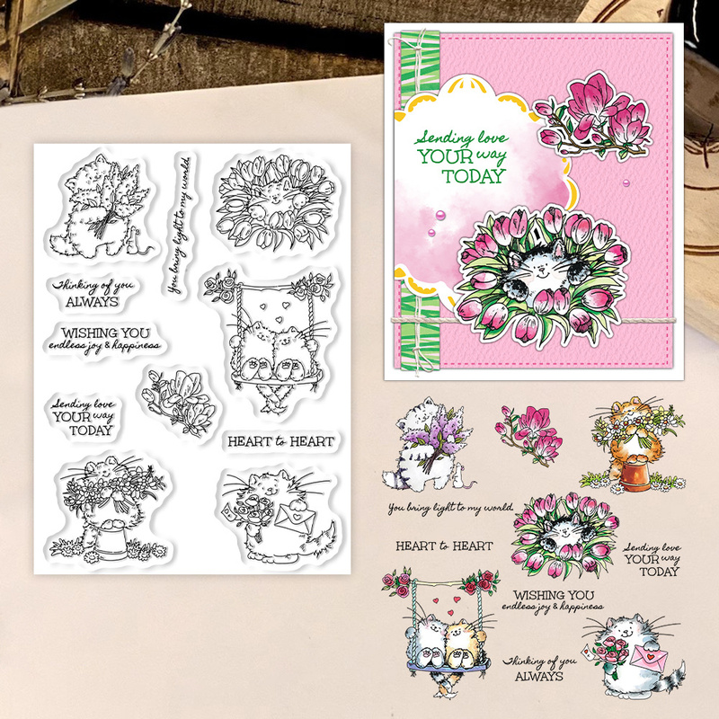 Suncraft Cute Kitty Cats And F - Clear Silicone Stamps For Card Making recension och pris