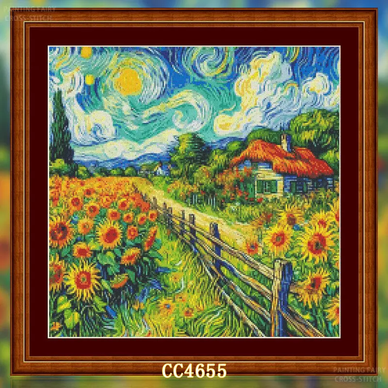 [[CC4656-Van Gogh Series Sunfl - Cross Stitch Stamped Kits Beginners recension och pris