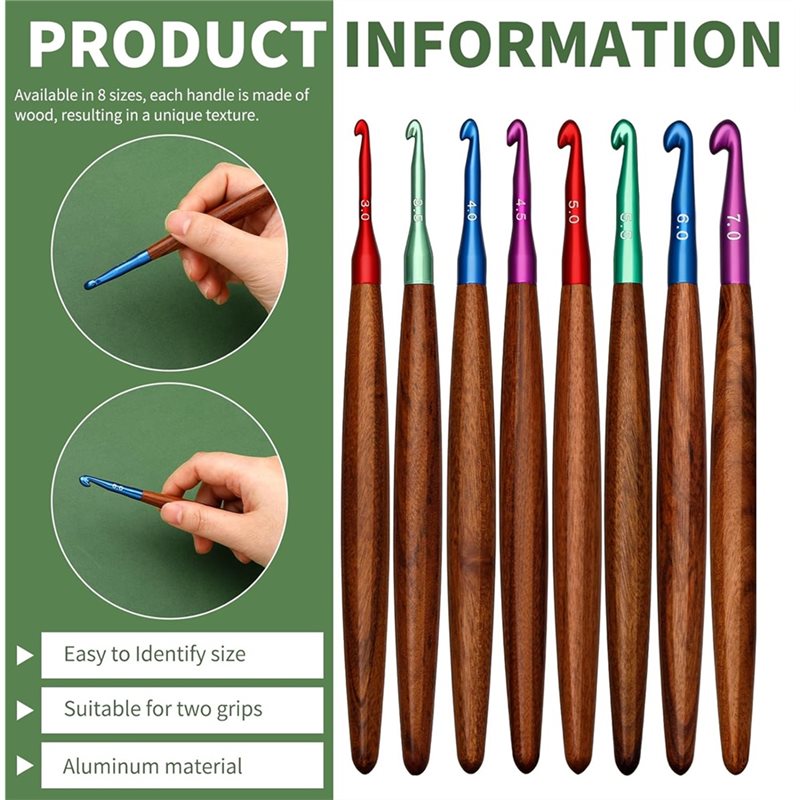 AB34-Aluminum Crochet Hooks Wi - Wooden Crochet Hooks Ergonomic Handle recension och pris